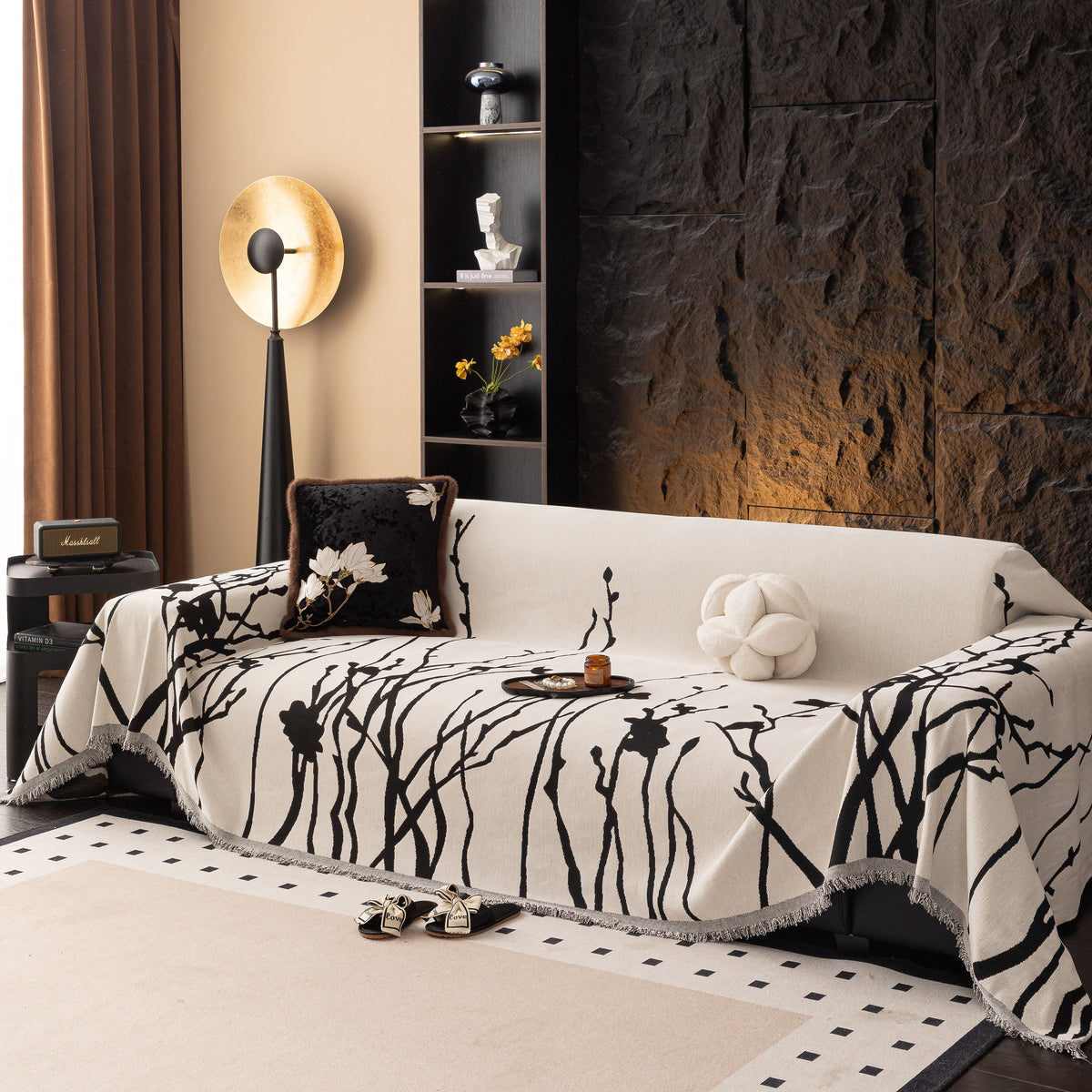 Modern Abstract Floral Sofa Throw Blanket, Decor Furniture Protector for Living Room