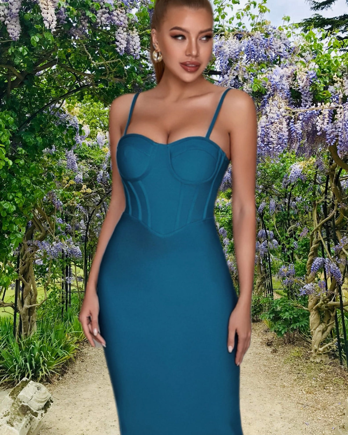 Aegean Blue Corset & Long Elegant Tight Pencil Dress Women's