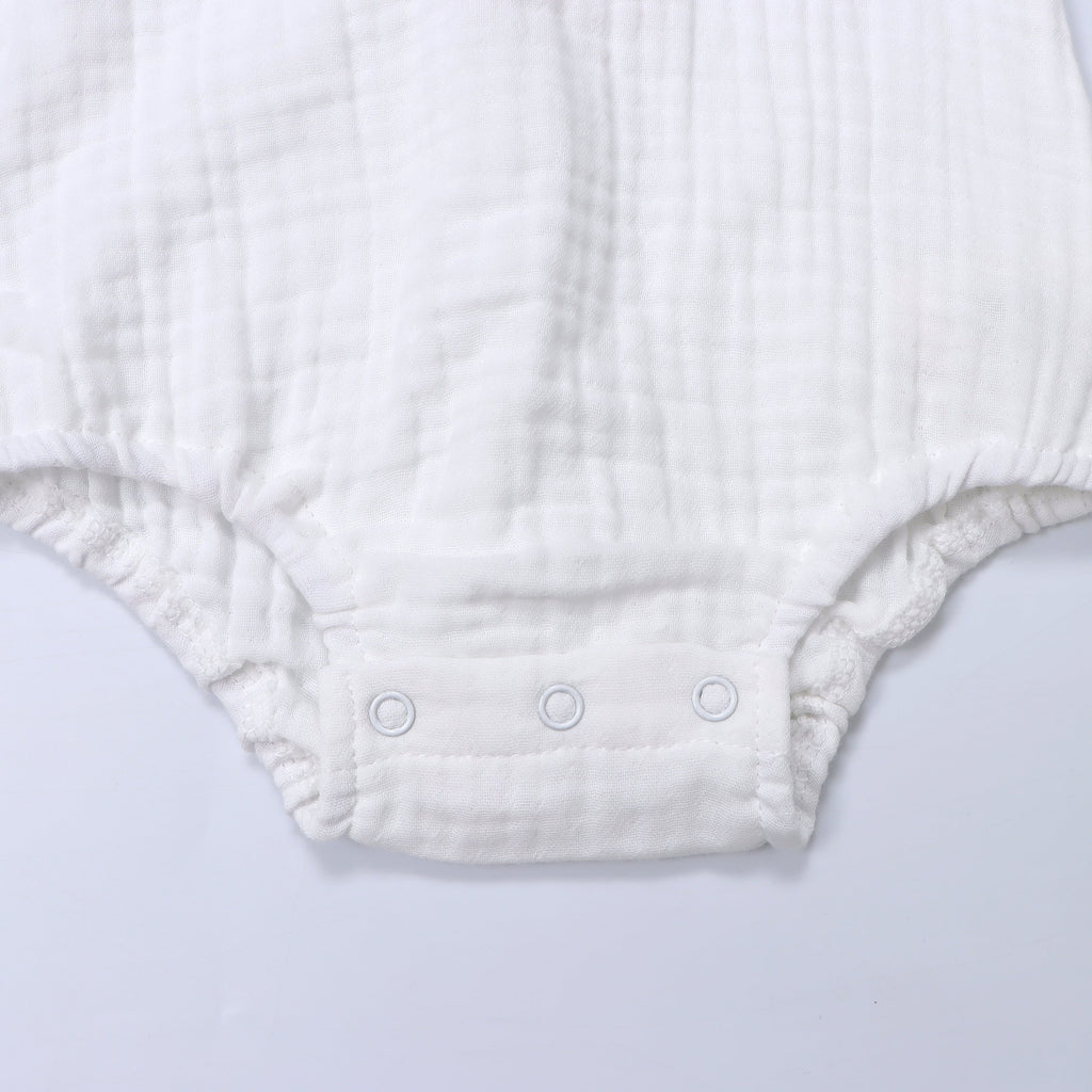HeyPeacock Baby Romper, 100% Muslin Cotton, Boy (White)