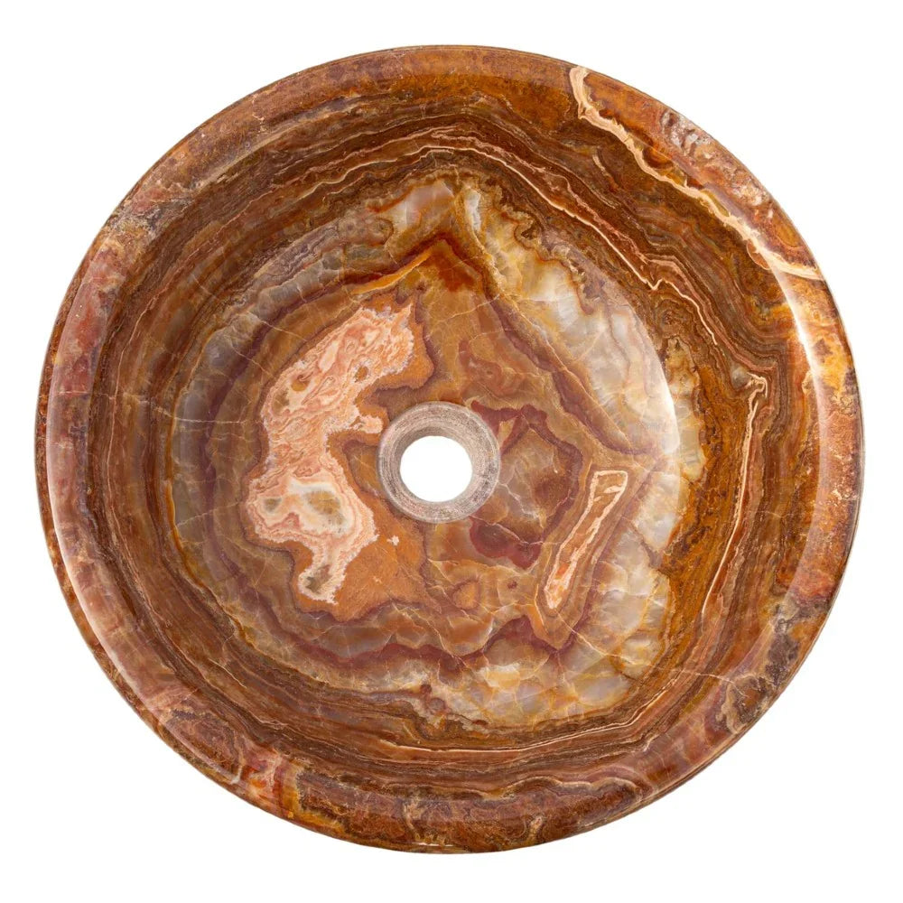 Brown Onyx Translucent Natural Stone Drop-in or Above Vanity Vessel Sink Polished (D)16" (H)6"