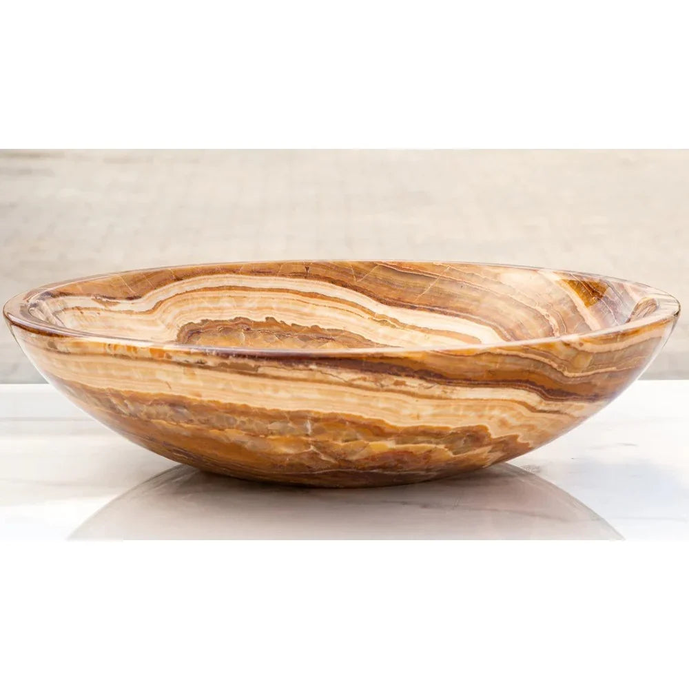 Brown Onyx Translucent Natural Stone Above Vanity Vessel Sink Polished (D)16" (H)4"
