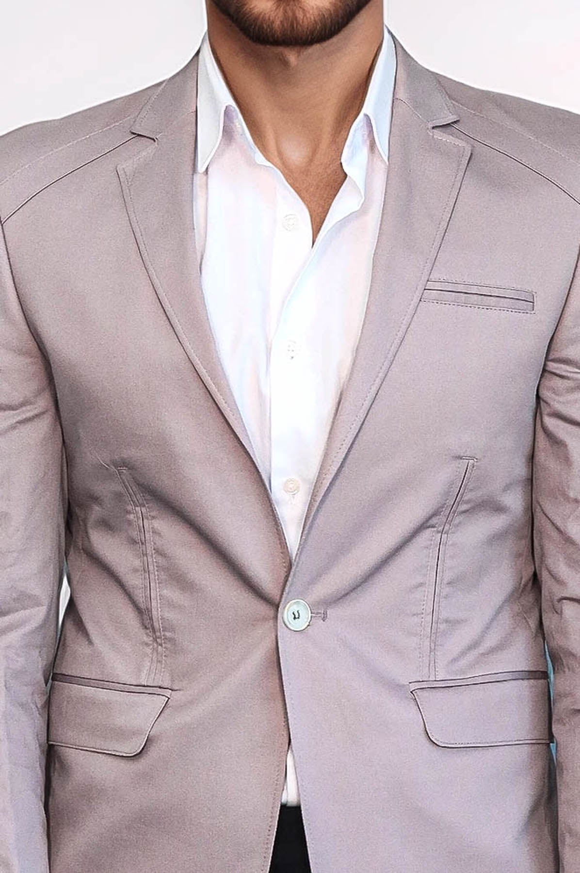 3 pocket Single Button Cotton Beige Jacket-Wessi