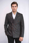 Double Breasted Slim Fit Brown Blazer - Wessi