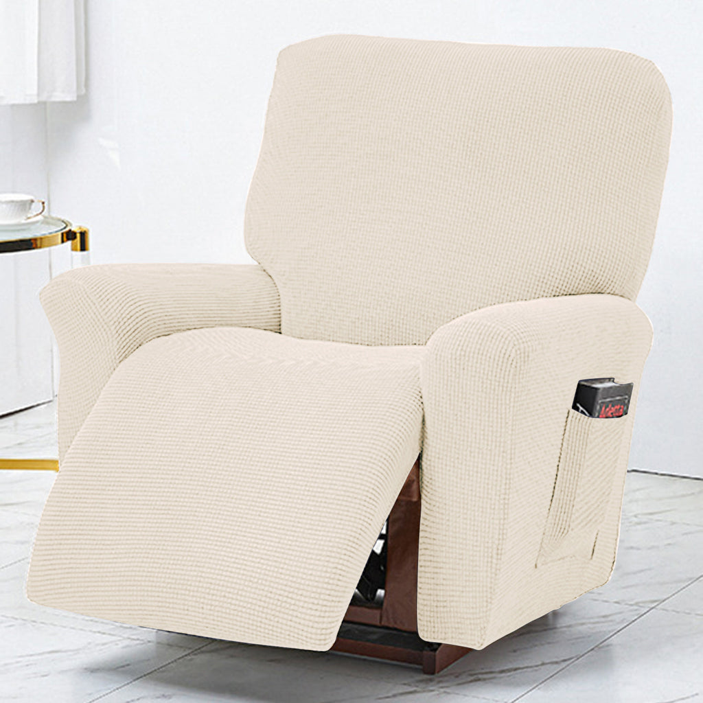 Polar Fleece Recliner Chair Cover, 4-Piece Soft Plush Slipcover with Pocket for Reclining Chairs