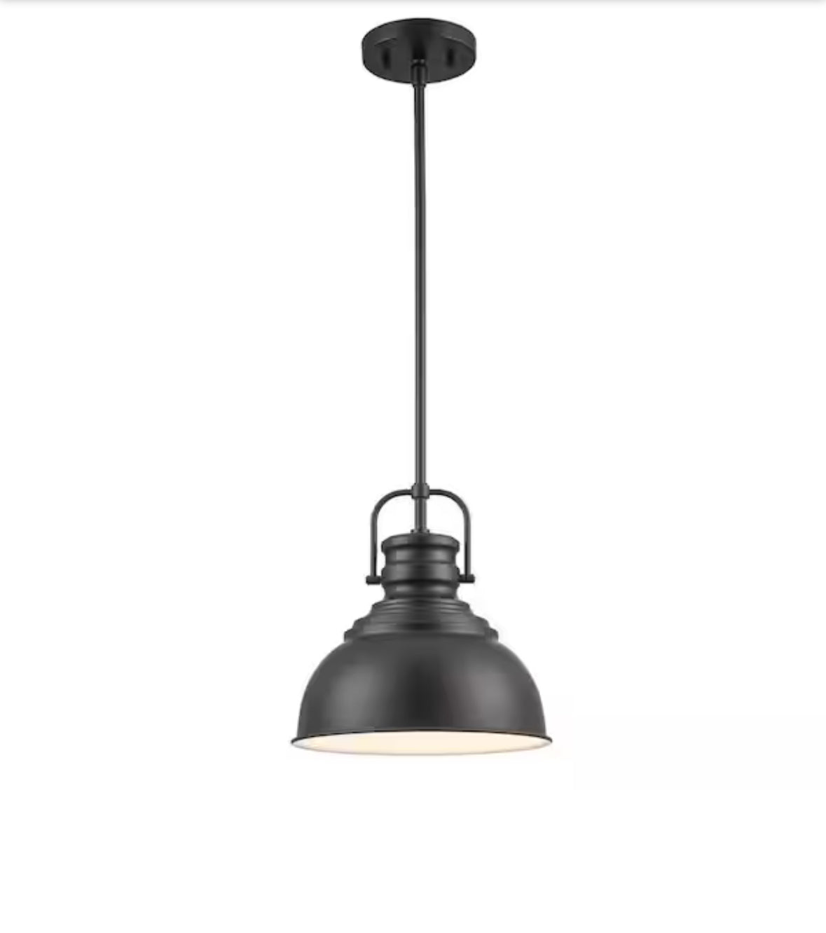 Home Decorators Collection Shelston 10 in. 1-Light Black Farmhouse Pendant Light Fixture with Metal Shade