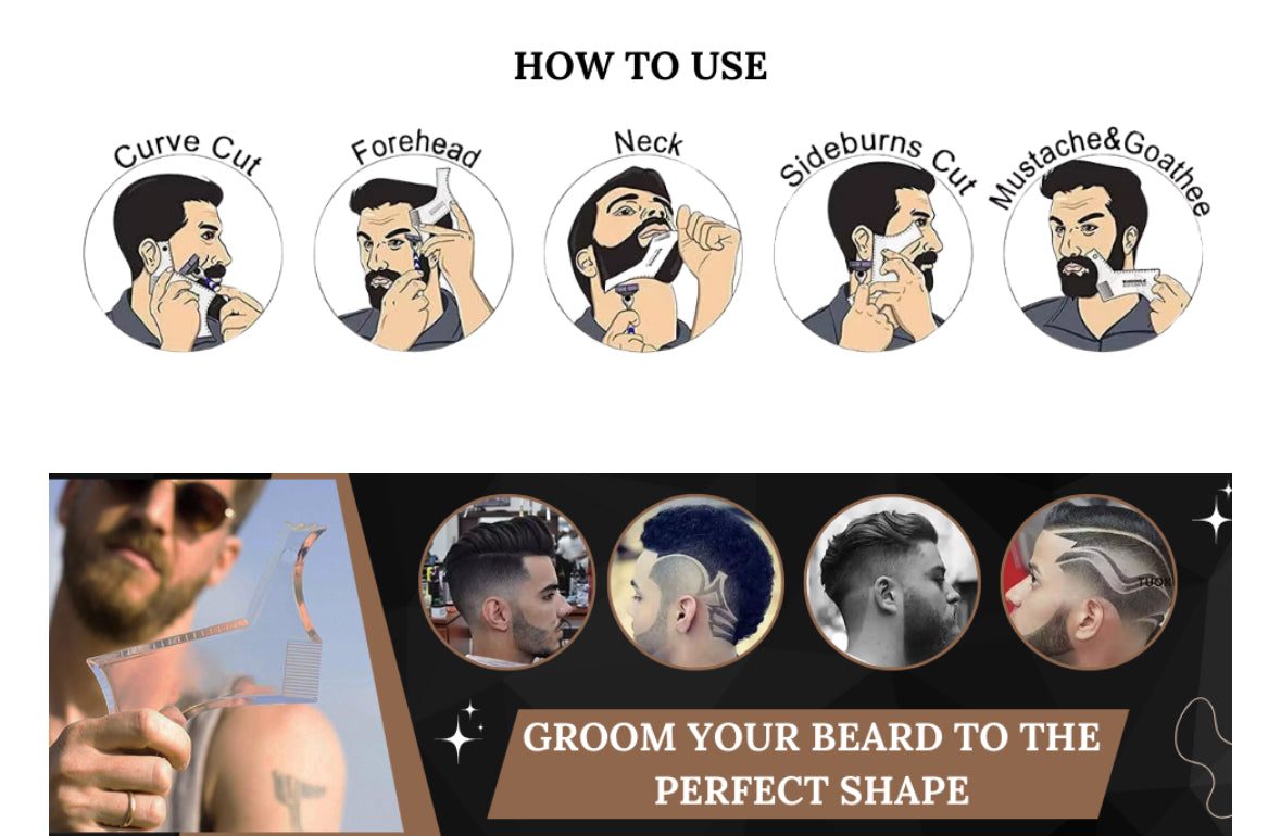 Beard Shaper for Men Beard Lineup Tool for Grooming Beard Guide Shaping Tool for Straight & Curve Cut Barber Tools Goatee Shaper Beard Template for Men to Style Facial Hair