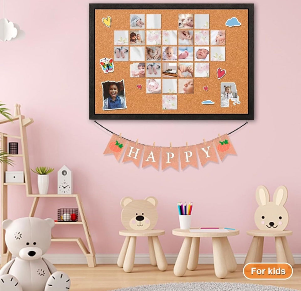 Open Box Miratino Cork Board Bulletin Board, 23x18 Inches Wooden Frame Pin Board, Cute Cork Boards for Walls Hanging for Office, Home Decor, School (P