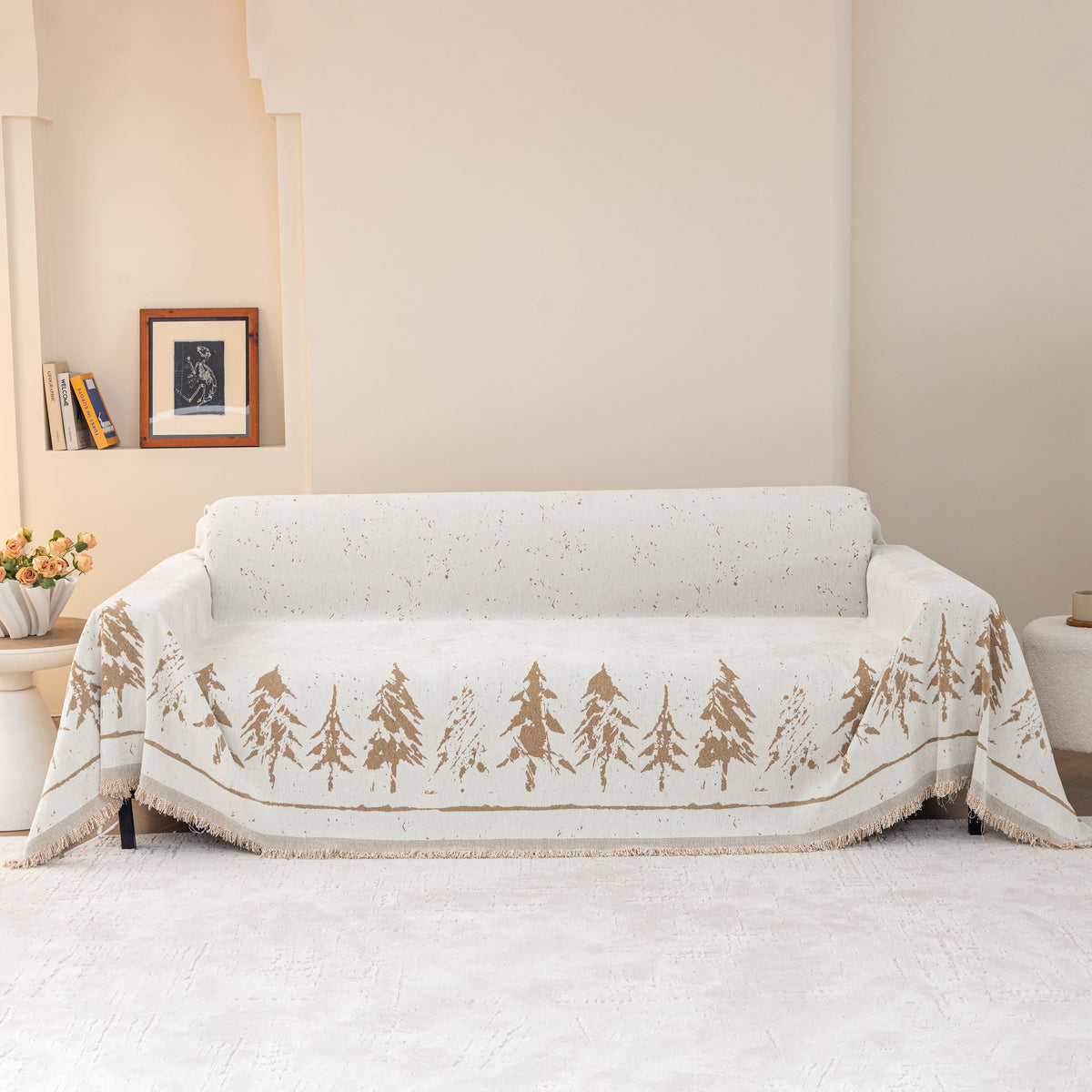 Stylish Chenille Pine Tree Couch Cover Blanket on Sectional Sofa, Universal Cat Proof Furniture Covers