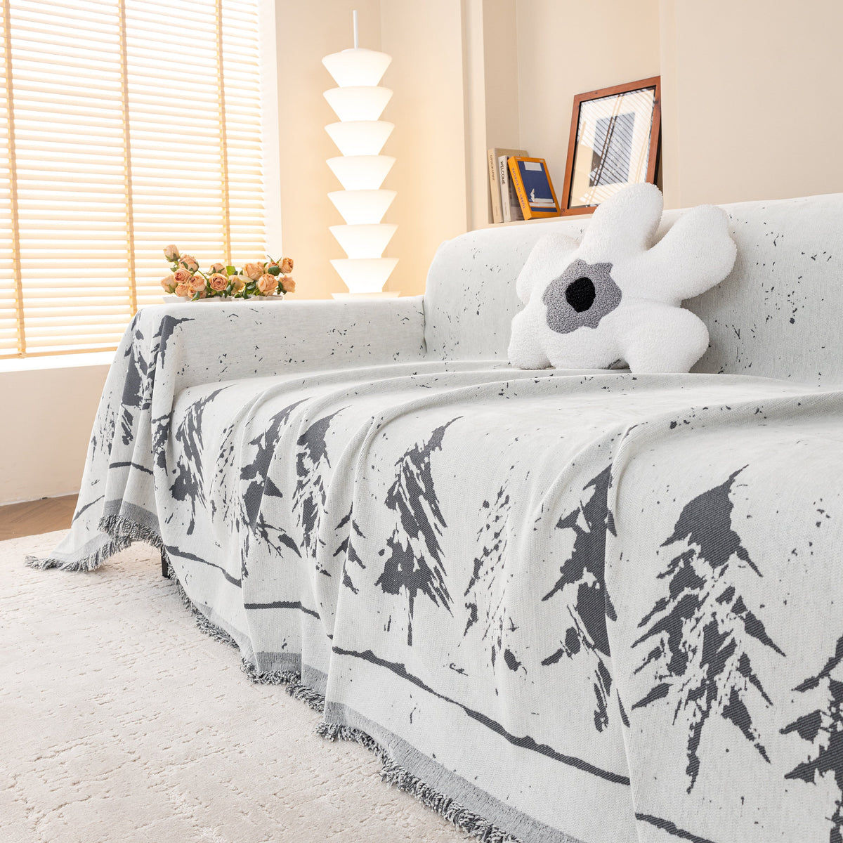 Stylish Chenille Pine Tree Couch Cover Blanket on Sectional Sofa, Universal Cat Proof Furniture Covers