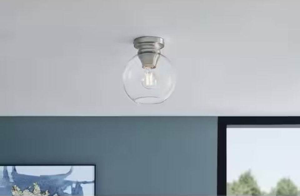 Open Box Home Decorators Collection Evelyn 8 in. Contemporary Brushed Nickel Medium-Base (E26) Bulb Flush Mount for Kitchens