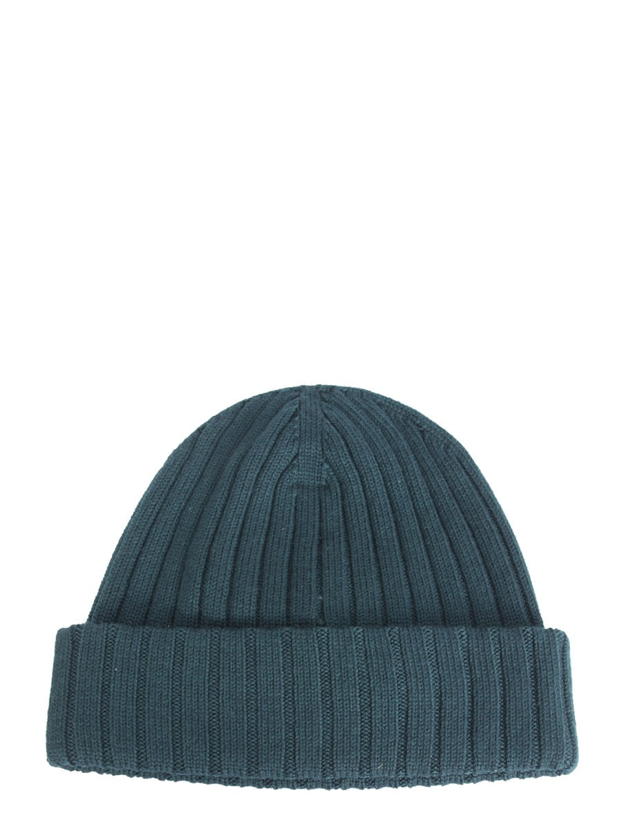 WOOLRICH Ribbed Wool Beanie with Logo Patch