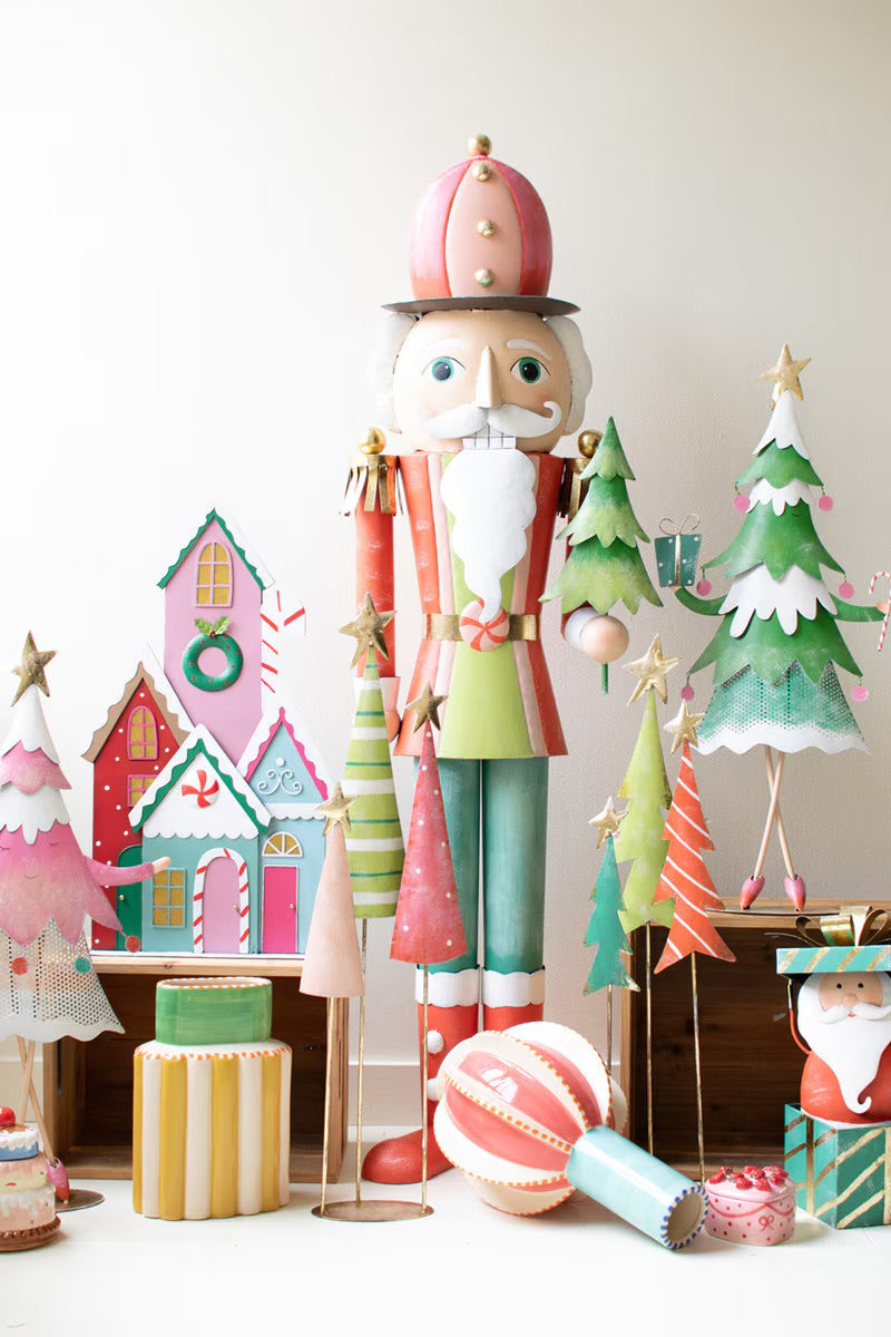 Painted Metal Santa with Christmas Gift Box