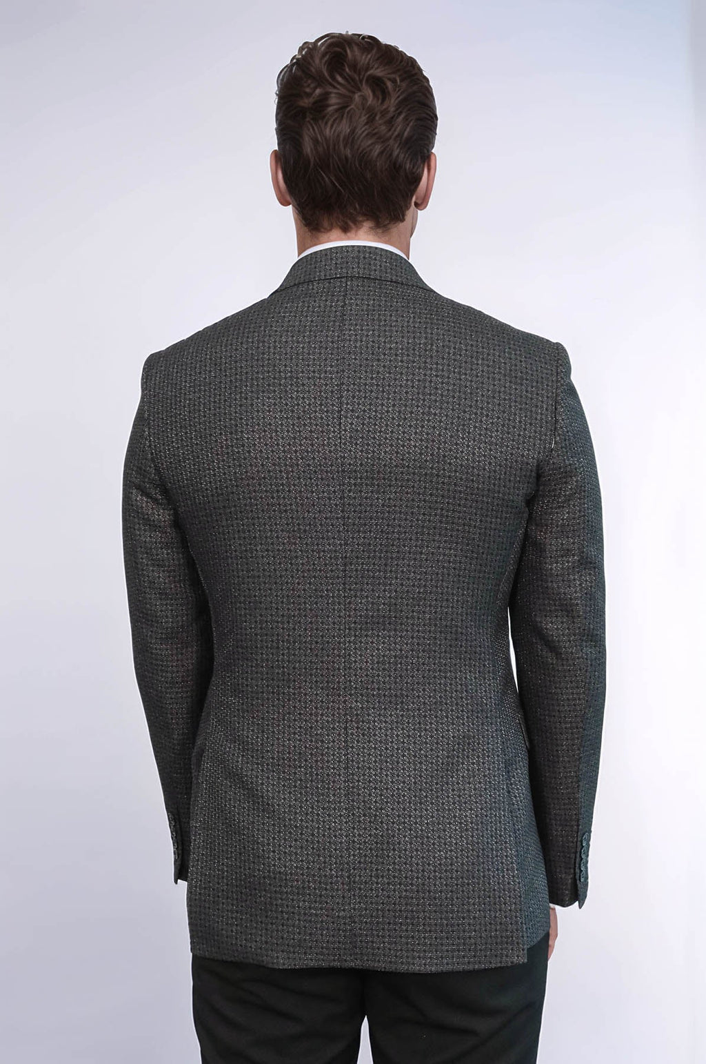 Houndstooth Patterned Grey Men Double Breasted Blazer - Wessi
