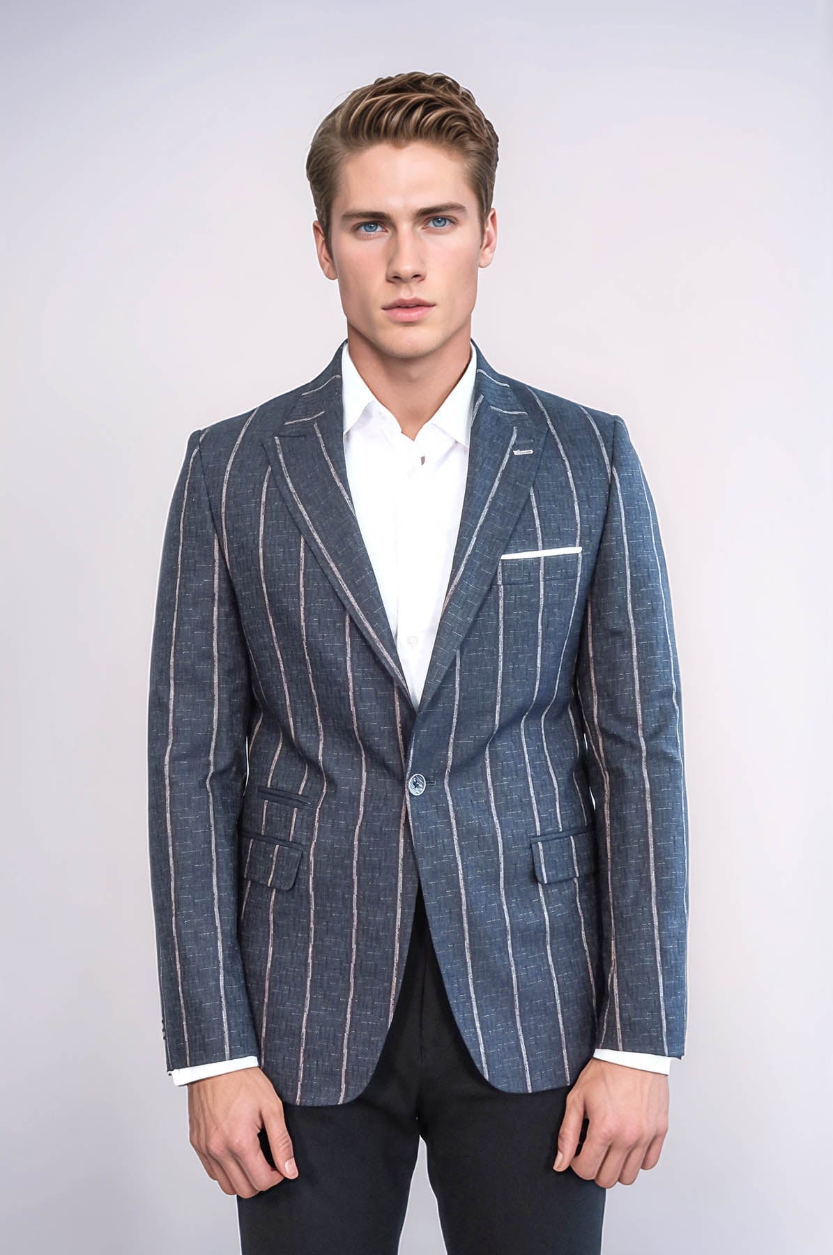 Striped Dark Grey Slim-Fit Blazer - Wessi