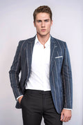 Striped Dark Grey Slim-Fit Blazer - Wessi