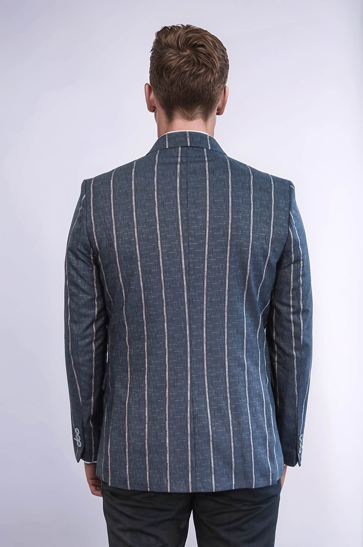 Striped Dark Grey Slim-Fit Blazer - Wessi