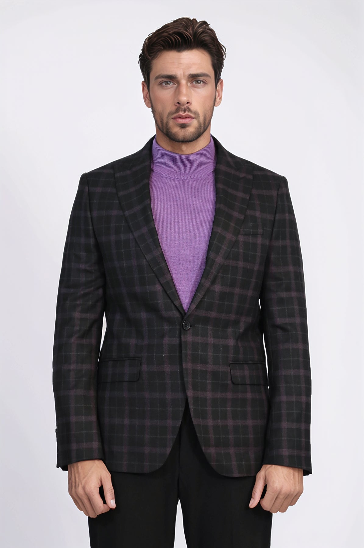 Checked Black Burgundy Men Blazer - Wessi