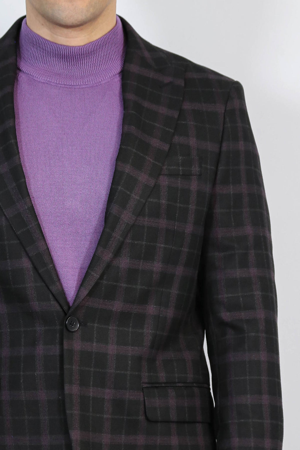 Checked Black Burgundy Men Blazer - Wessi