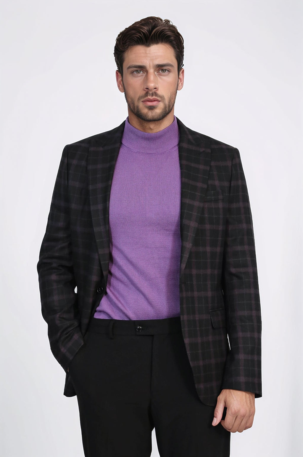 Checked Black Burgundy Men Blazer - Wessi