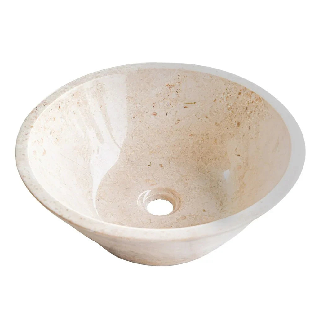 Cappuccino Beige Marble V-Shape Tapered Above Vanity Bathroom Sink Polished (D)16" (H)6"