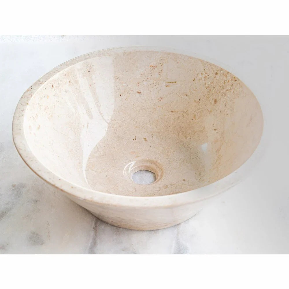 Cappuccino Beige Marble V-Shape Tapered Above Vanity Bathroom Sink Polished (D)16" (H)6"