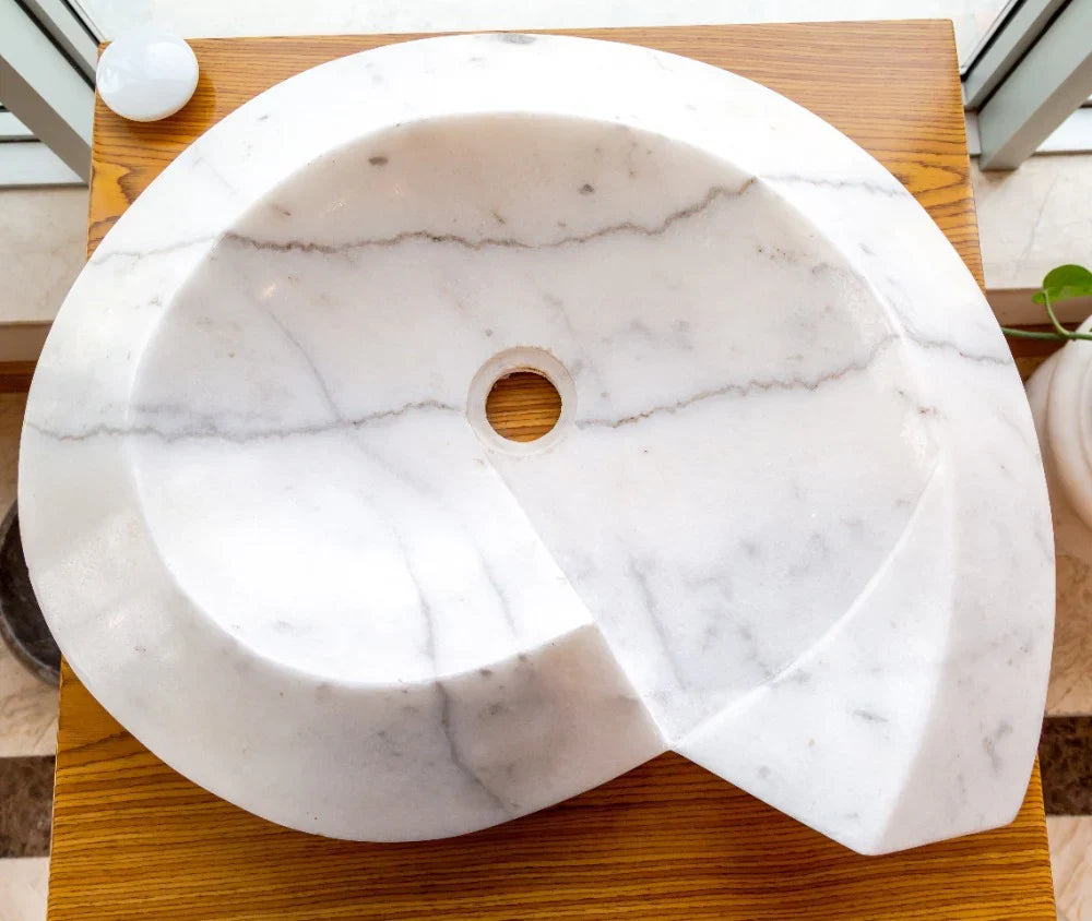 Carrara Marble Helix Shape Stone Above Vanity Bathroom Sink Polished (W)20" (L)23" (H)4"