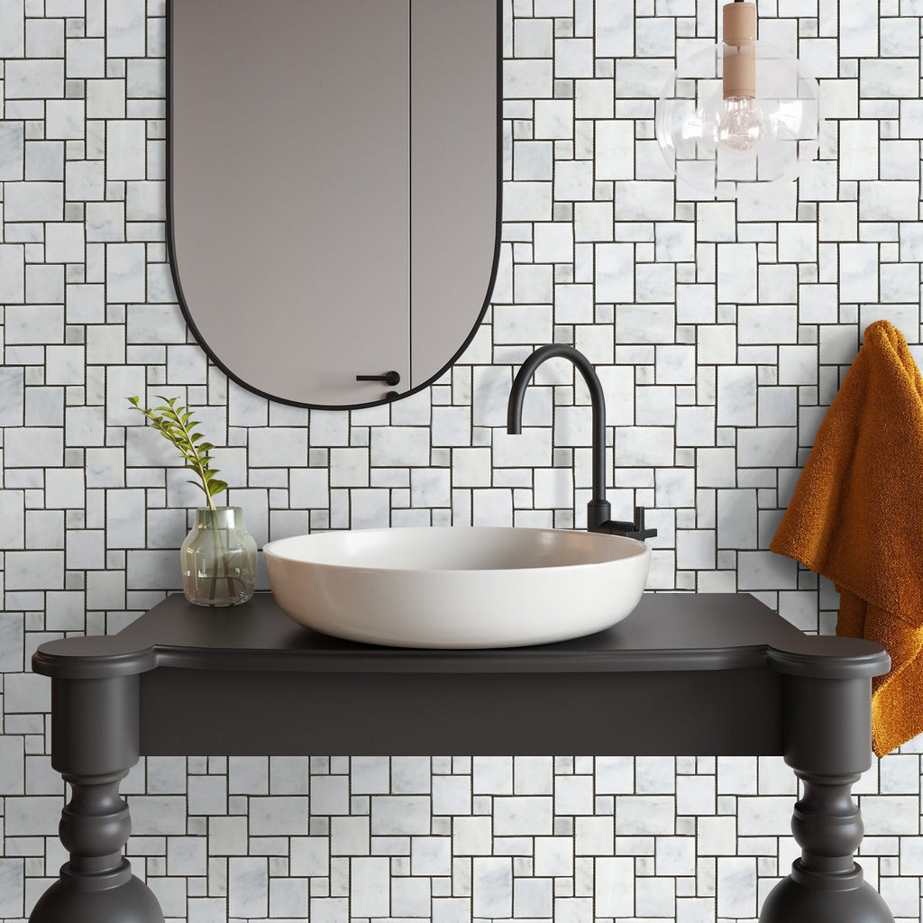 Carrara White Mini Versailles Pattern Mosaic Floor and Wall Tile - Livfloors Collection