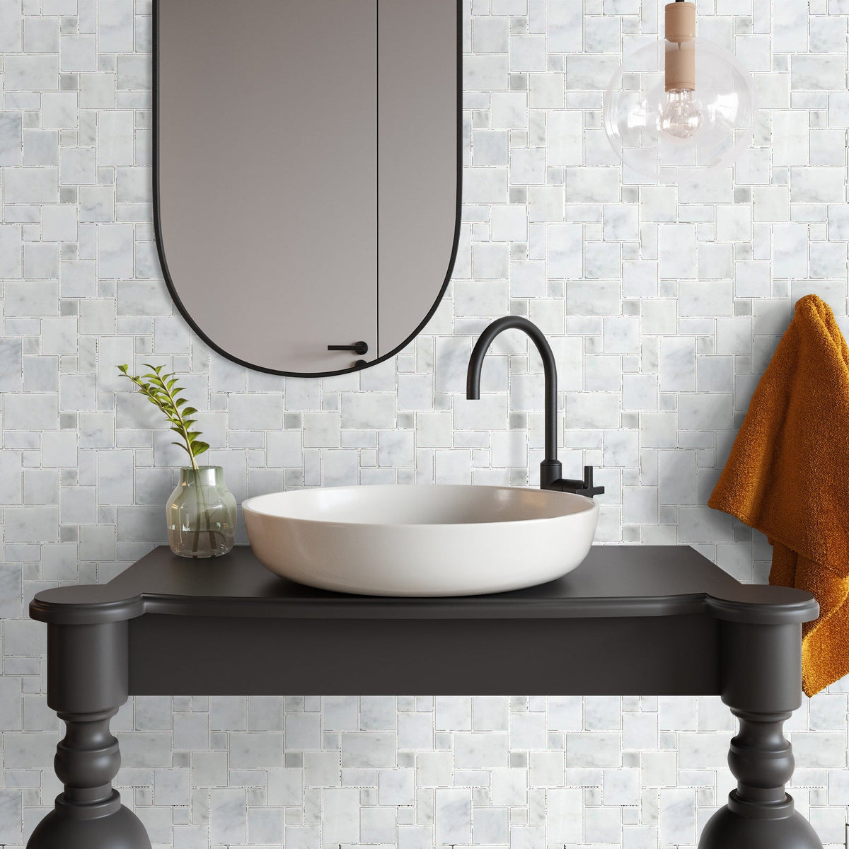 Carrara White Mini Versailles Pattern Mosaic Floor and Wall Tile - Livfloors Collection