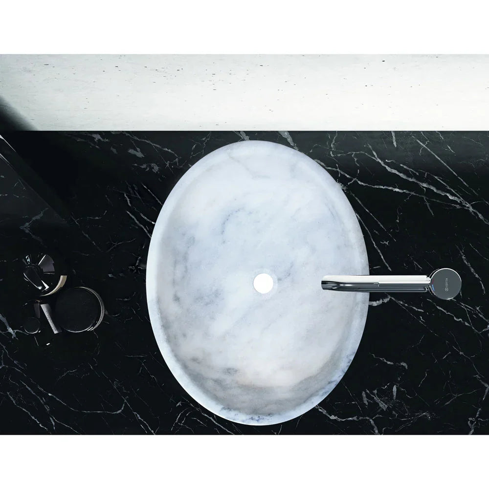 Carrara White Marble Natural Stone Oval Vessel Above Vanity Bathroom Sink