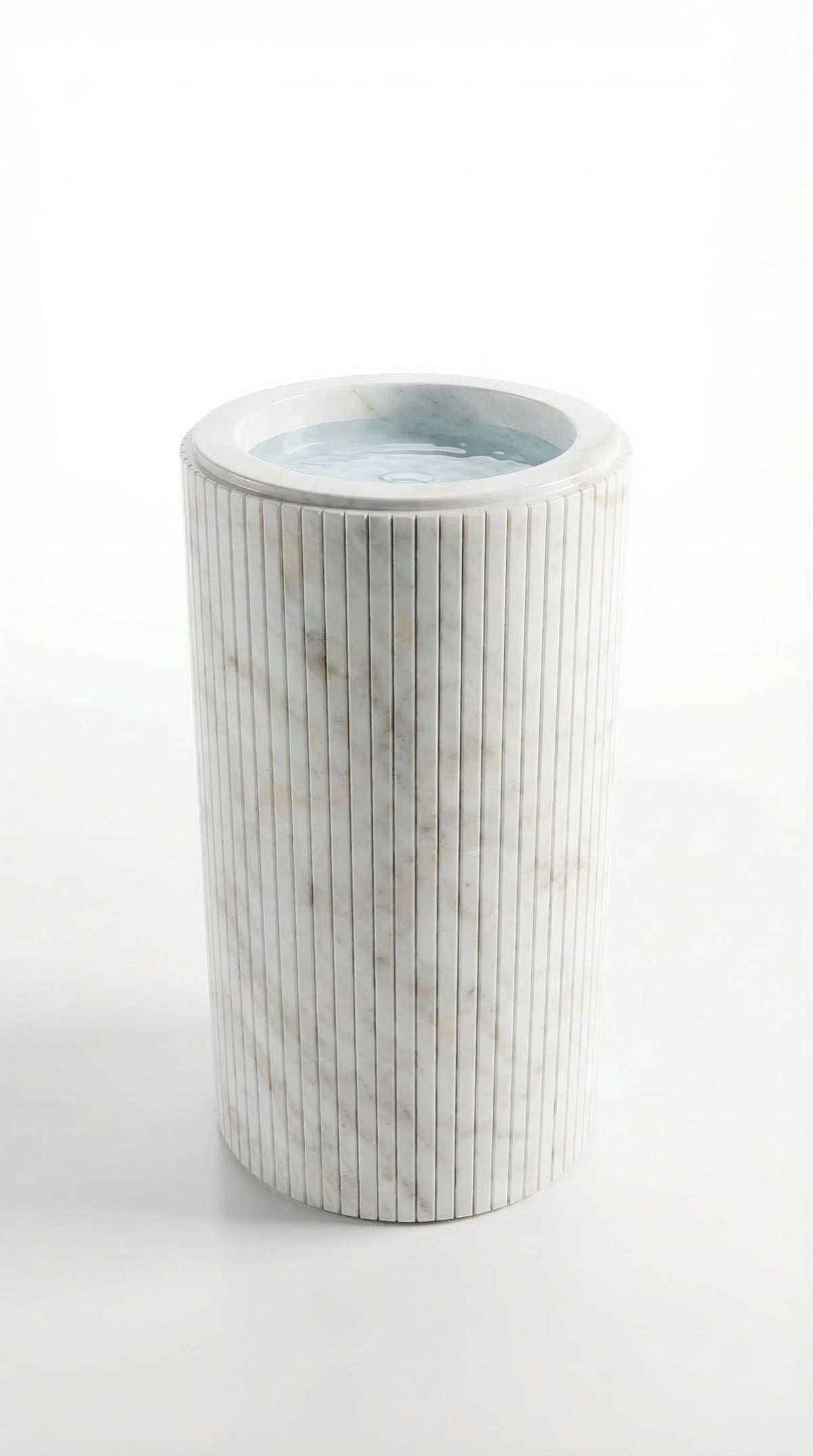 Cararra White Marble Designer Pedestal Stand-Alone Fluted Sink (W)18" (L)18" (H)33"
