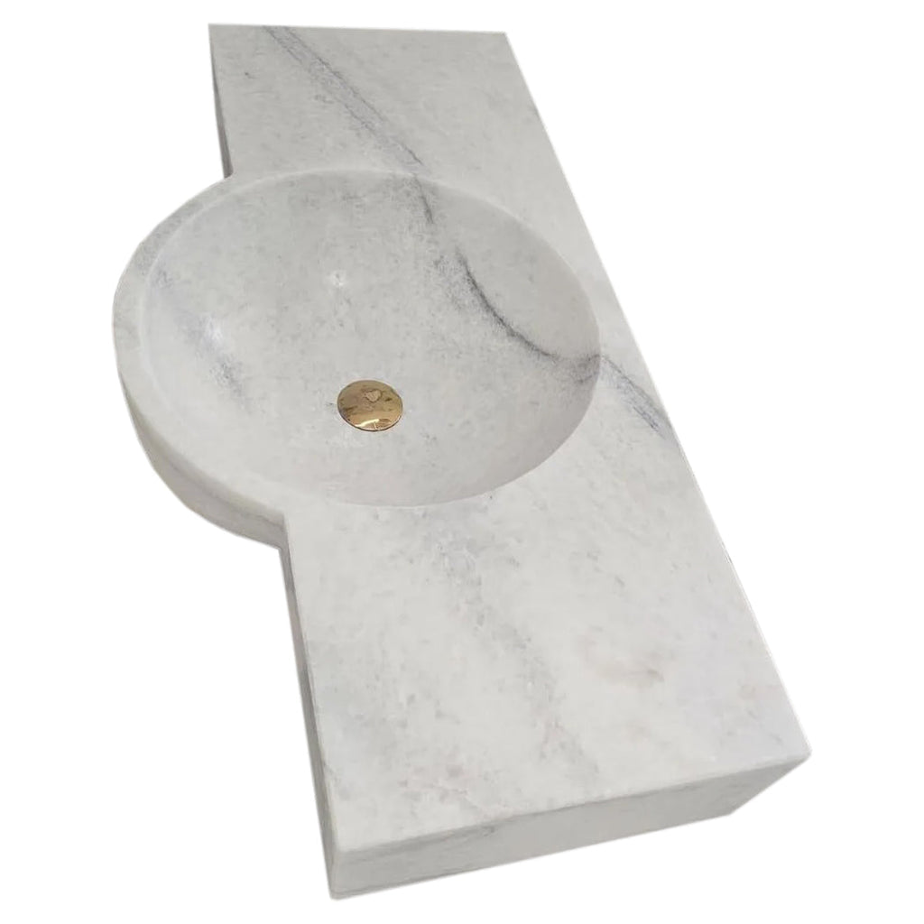 Carrara White Marble Above-vanity Wall-mount Bathroom Sink (W)16" (L)36"