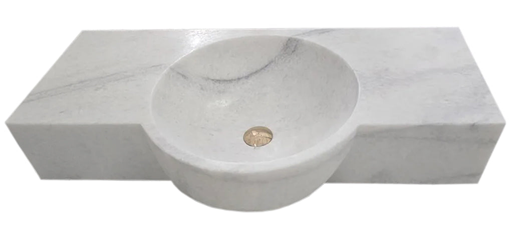 Carrara White Marble Above-vanity Wall-mount Bathroom Sink (W)16" (L)36"