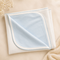 100% PIMA Cotton Reversible Blanket: White and Baby Blue with Niagra Blue Picot Trim