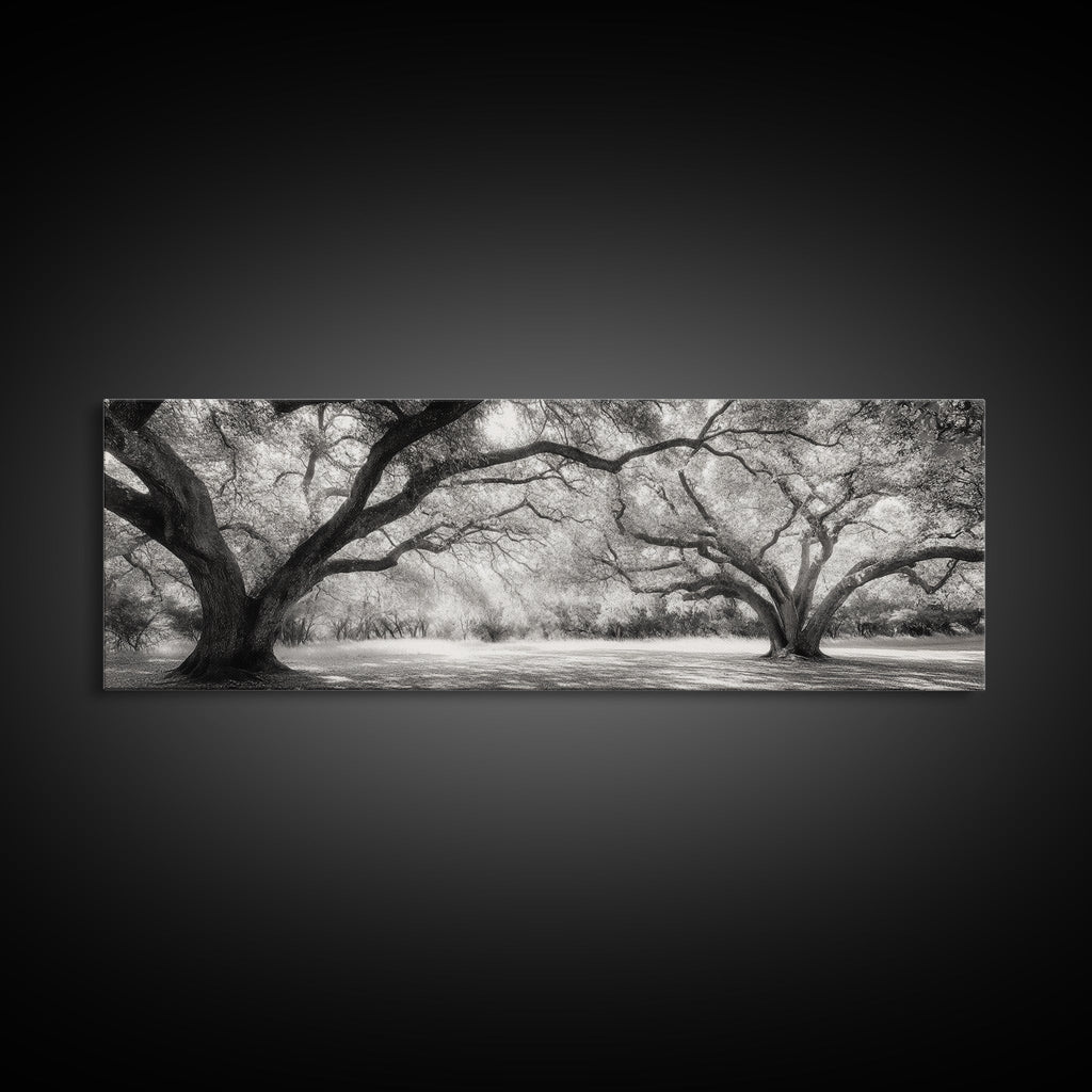 Sprawling Trees, Oak Forest, Sunlit Canopy, Majestic Branches, Canvas Print, Nature Wall Art, Boho Decor, Living Room Statement Piece