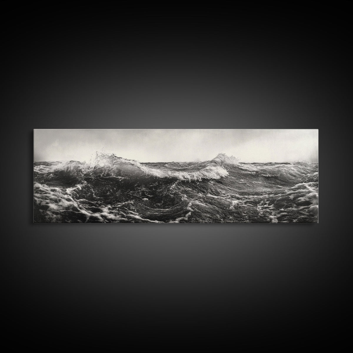 Ocean Wave, Stormy Sea, Black and White Nautical, Framed Canvas Print, Bold Coastal Art, Living Room Wall Art, Marine Photography