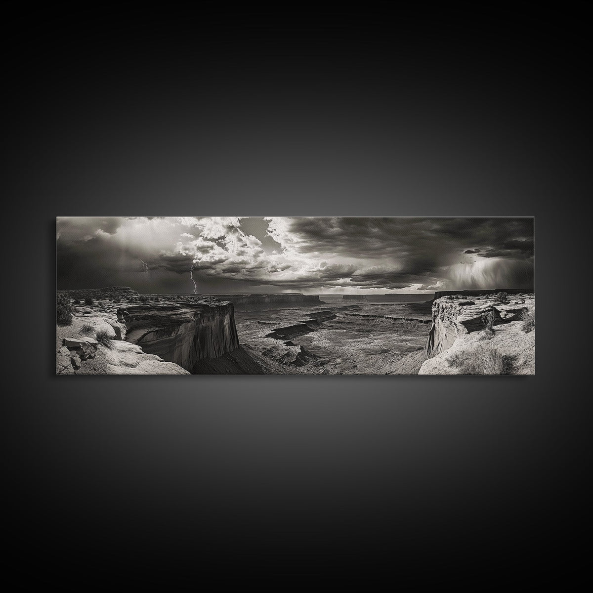 Canyon Storm, Desert Lightning, Dramatic Skies, Framed Canvas Print, Rustic Landscape Wall Art, Living Room Western Decor