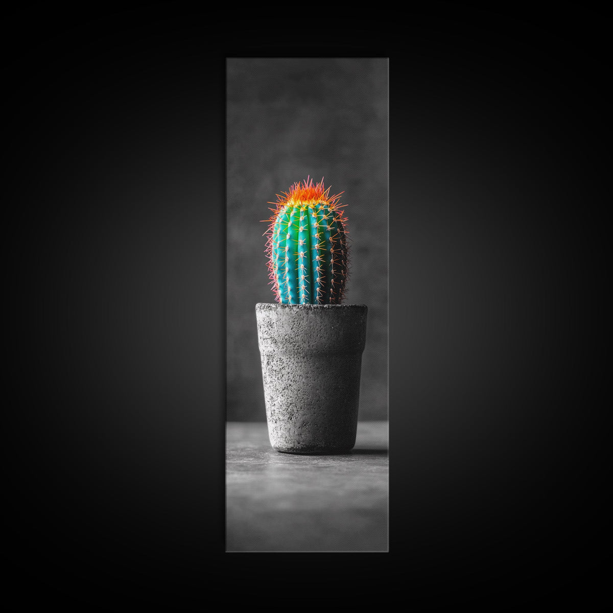 Neon Cactus, Desert Plant, Bold Botanical, Modern Boho Decor, Framed Canvas Print, Bedroom Wall Art, Color Pop Style