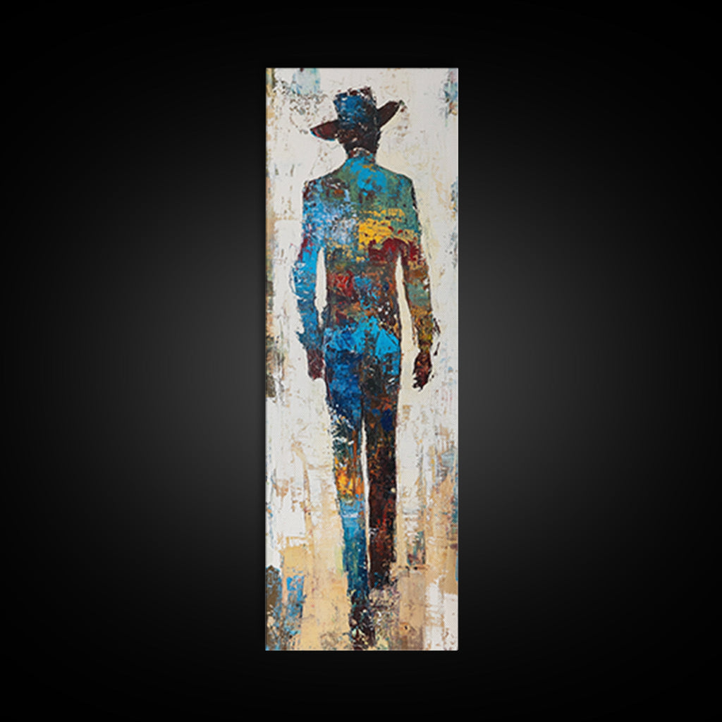 Abstract Cowboy Art Framed Canvas Print Western Rustic Wall Art, Southwest Wall Art, Tall Narrow Art, Farmhouse Art, Extra Wide Art