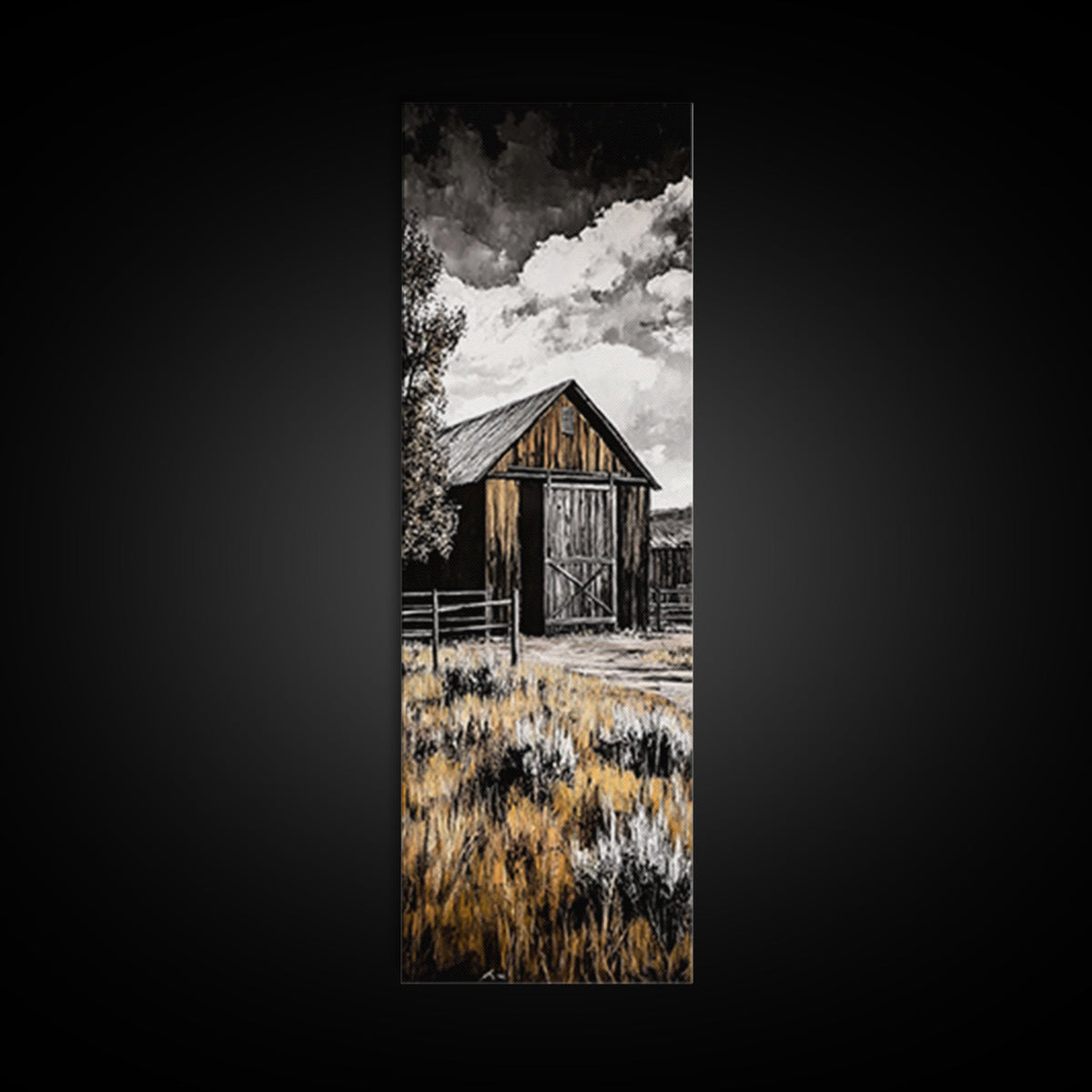 Rustic Barn Landscape Canvas Print Farmhouse Wall Art Barn Landscape Oil Painting Rustic Decor Moody Art Above Sofa Art