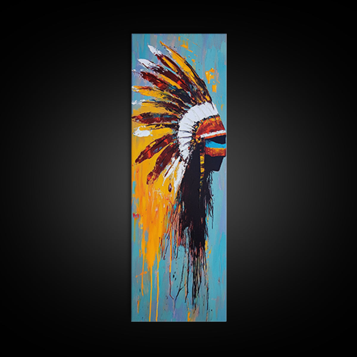 Bold Feather Headdress Canvas Print Afrocentric Wall Art Southwest Wall Art Colorful Portrait Painting Vertical Wall Art