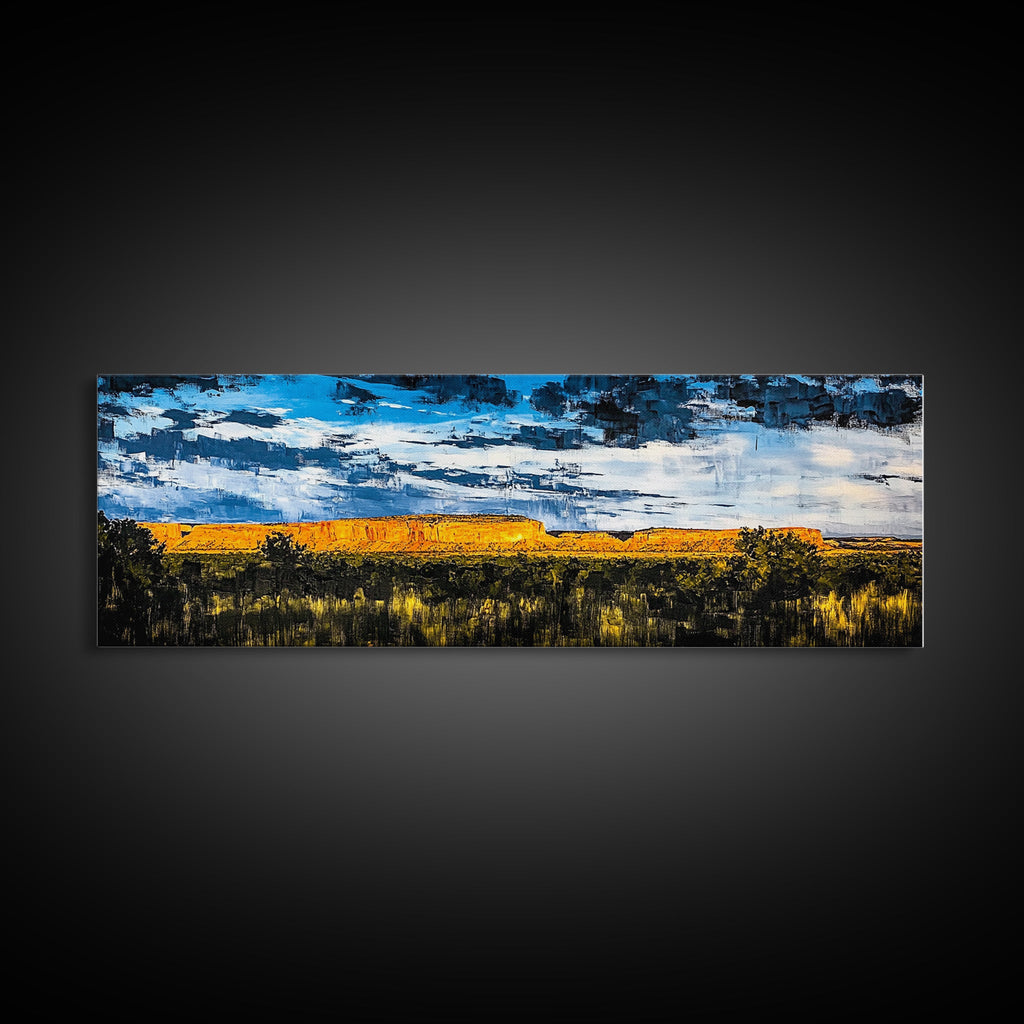Southwest desert, landscape painting, long narrow wall art, extra wide art, panoramic painting, framed canvas print, rustic decor