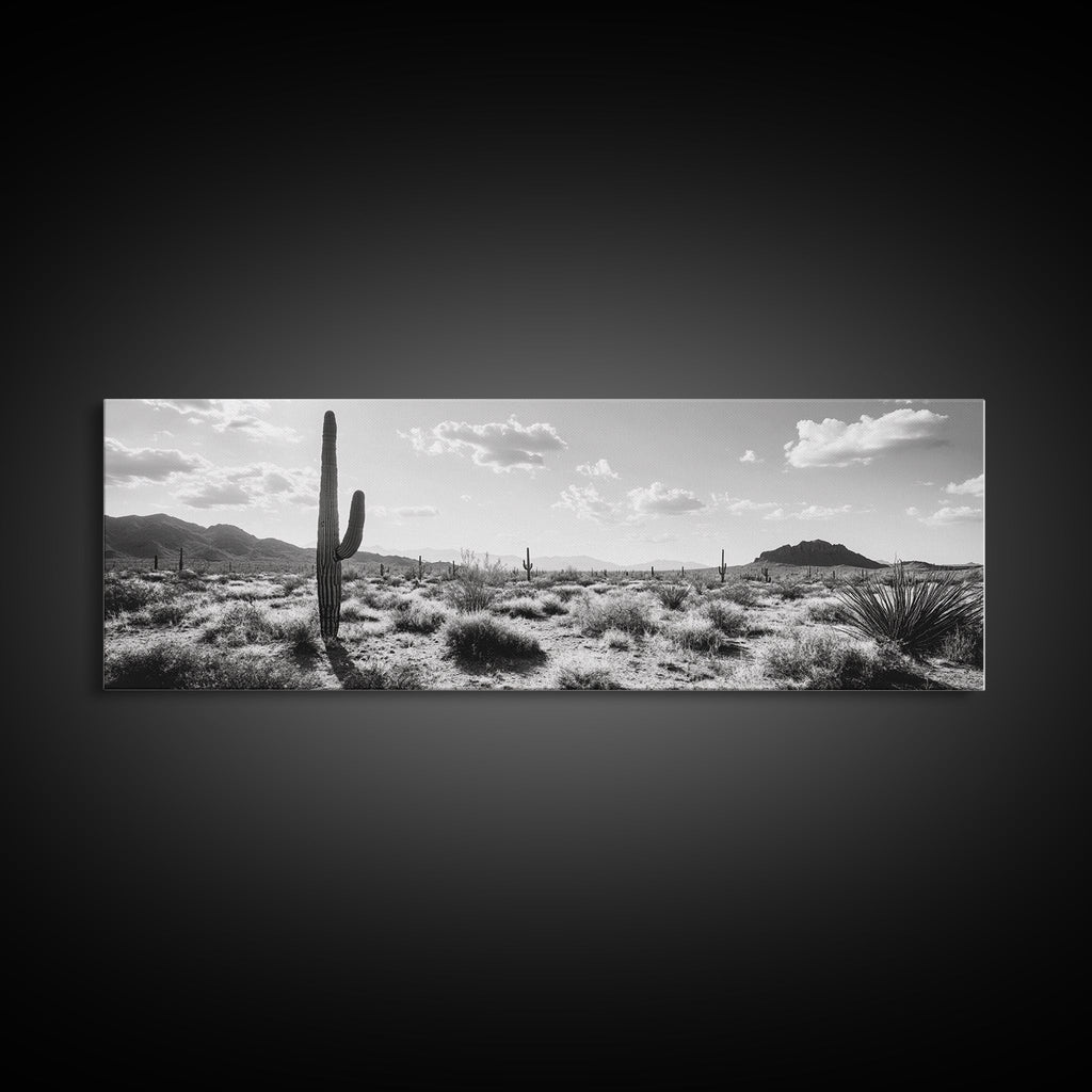 Desert Cactus, Joshua tree art, southwest wall art, extra wide art, wabi sabi art, rustic wall art, framed canvas print, panoramic art