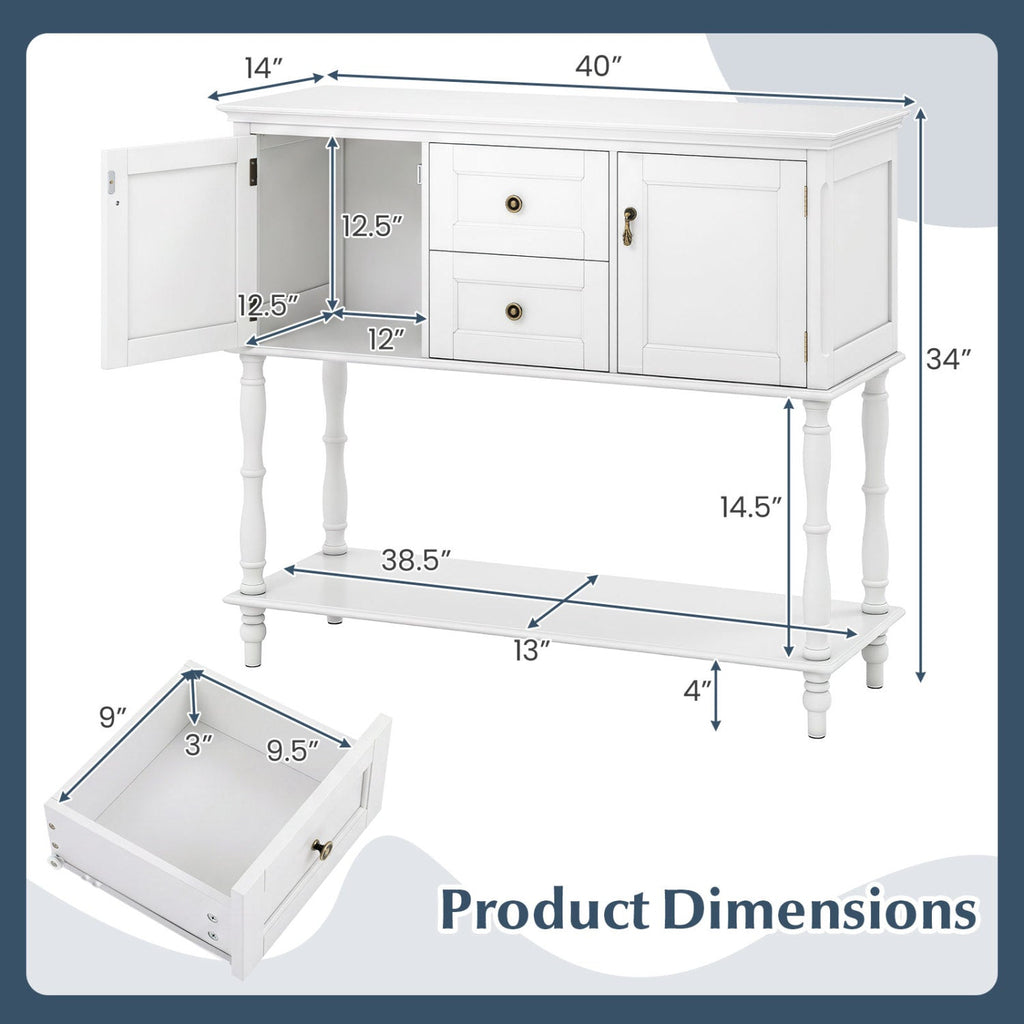 Console Table with 2 Drawers and Storage Cabinets