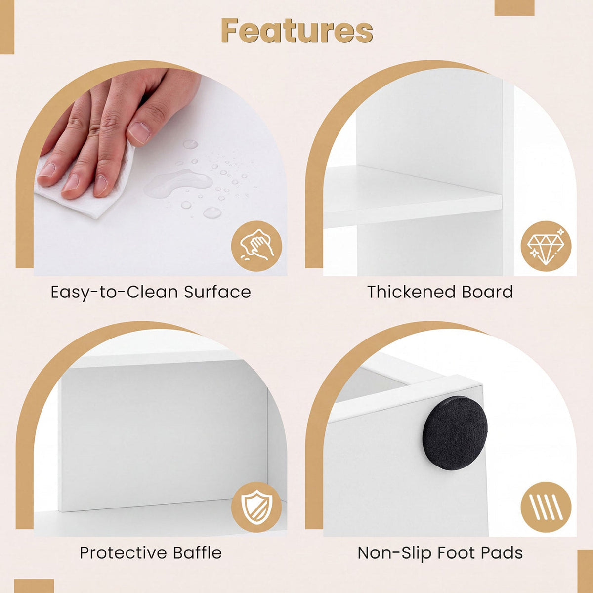 Convex Bookshelf with 3 Open Shelves and Anti-Tip Device