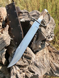 Custom Handmade D2 Steel Blade Big Hunting Bowie Knife with Stag Horn Handle and Steel Knuckle Style Guard
