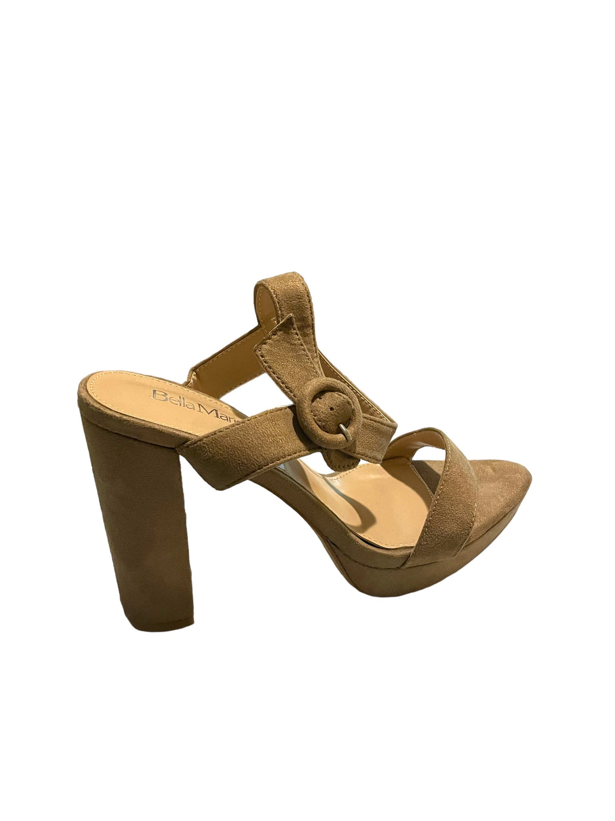 Bella Marie Women's Strappy Pump Block Taupe Suede High Heels
