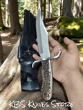 Hunting Knife – 12" D2 Steel Blade with Antler Horn Handle & Steel Guard