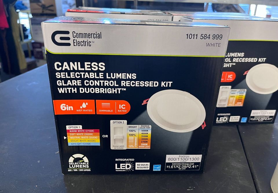 Brand New Commercial Electric Elite Series 6 in. LED DuoBright, 3-Level Lumen Select, Baffle Canless Recessed Light, Adjustable CCT