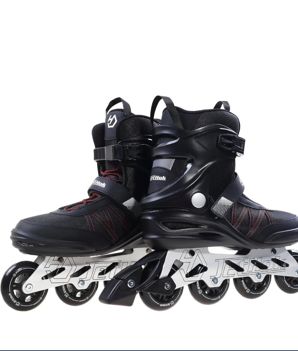 JetHok Fitness Inline Skate, Professional Aluminum Inline Rollerskates Outdoor (Black and Red, Size 7-11)