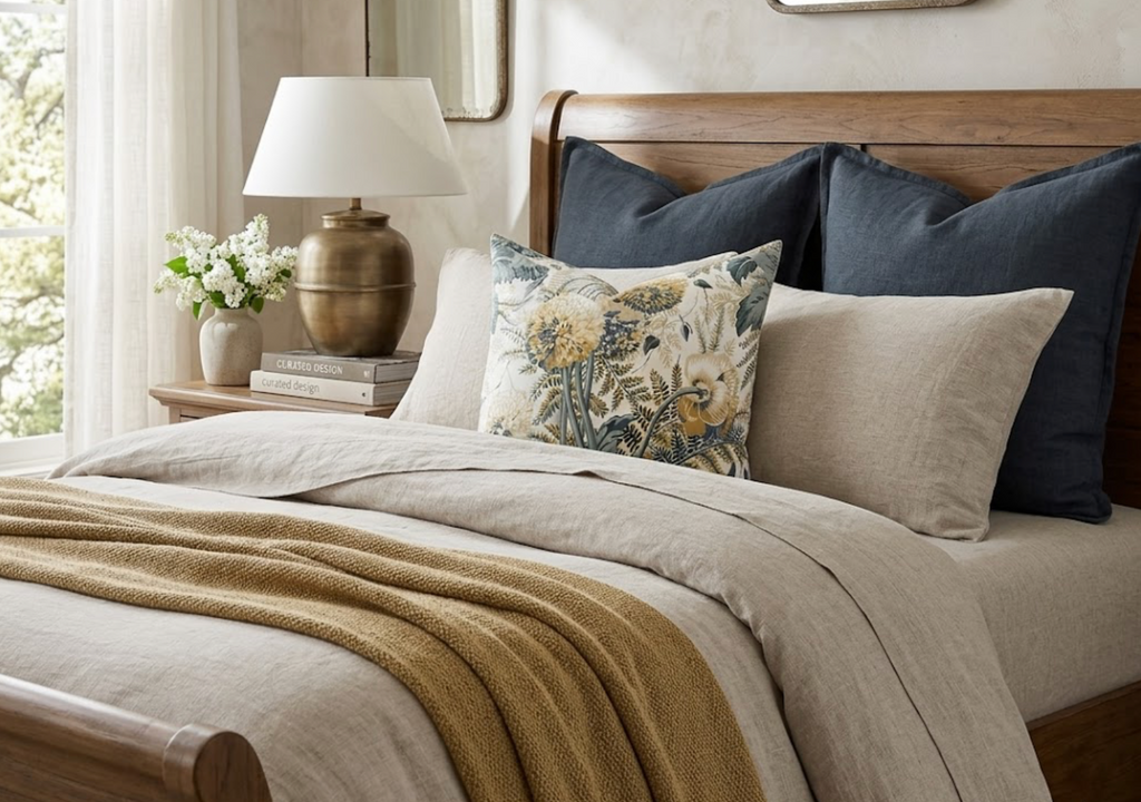 Dahlia Floral Pillow Cover in Blue, Thibaut Pillows